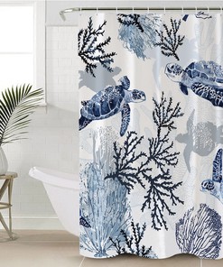 Ocean Blue Sea Turtles Shower Curtain with Beach Theme and Nautical Decor
