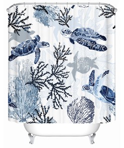 Ocean Blue Sea Turtles Shower Curtain with Beach Theme and Nautical Decor