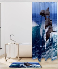 Ocean Dolphin Bath Shower Curtain - Waterproof Fabric Bathroom Curtain