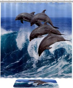 Ocean Dolphin Fabric Shower Curtain - Waterproof Bathroom Curtain 