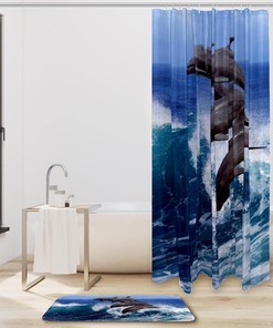 Ocean Dolphin Fabric Shower Curtain - Waterproof Bathroom Curtain
