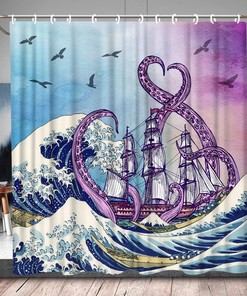 Ocean Kraken Tentacles Fabric Shower Curtain - Nautical Bathroom Decor 
