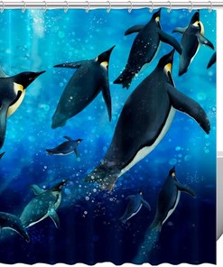 Ocean Penguin Shower Curtain for Underwater Bathroom Decor