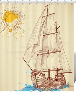 Ocean Sailing Sun Painting Fabric Shower Curtain for Bathroom Decor