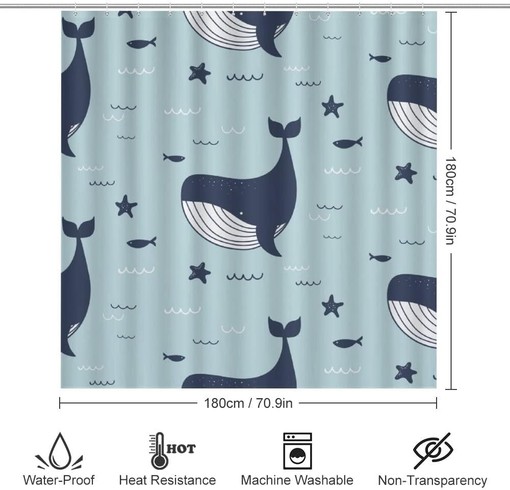 Ocean Sea Stars and Dolphins Shower Curtain for Bathroom, Home Decor