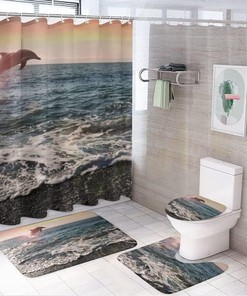 Ocean Wave Dolphin Shower Curtain for Bathroom Decor, Waterproof for a Serene Feeling