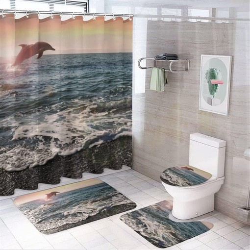 Ocean Wave Dolphin Shower Curtain for Bathroom Decor, Waterproof for a Serene Feeling