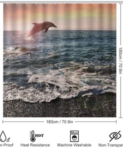 Ocean Wave Dolphin Shower Curtain for Bathroom Decor, Waterproof for a Serene Feeling