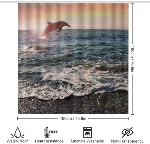 Ocean Wave Dolphin Shower Curtain for Bathroom Decor, Waterproof for a Serene Feeling
