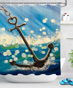 Ocean and Sea Bubble Watercolor Ship Anchor Fabric Shower Curtain, Bathroom Decor