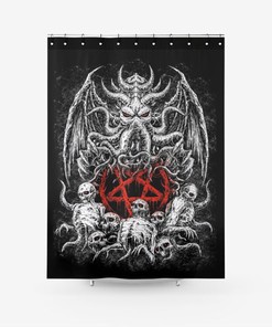 Octopus Satanic Pentagram Skull Shower Curtain Bathroom Decor Housewarming Gift