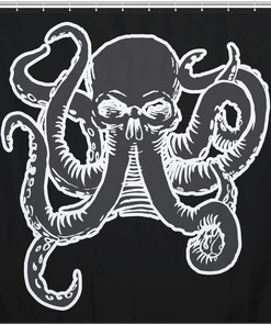 Octopus Skull Shower Curtain Bathroom Accessory Housewarming Gift