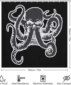 Octopus Skull Shower Curtain Bathroom Accessory Housewarming Gift