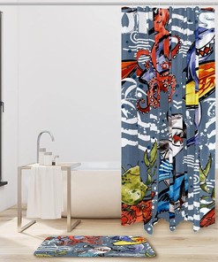 Octopus and Sharks Shower Curtain - Underwater Adventure Bathroom Decor