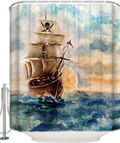 Oil Painting Pirate Sail Watercolor Style Shower Curtain for Bathroom Decor