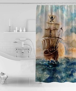 Oil Painting Pirate Sail Watercolor Style Shower Curtain for Bathroom Decor