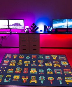 Old School Arcade Patterns with Game Icon Area Rug