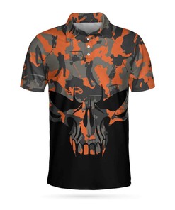 Orange Camo Skull 3D All Over Print Polo Shirt