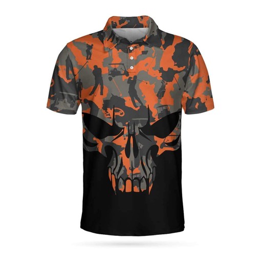 Orange Camo Skull 3D All Over Print Polo Shirt