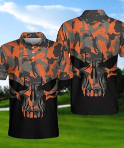 Orange Camo Skull 3D All Over Print Polo Shirt