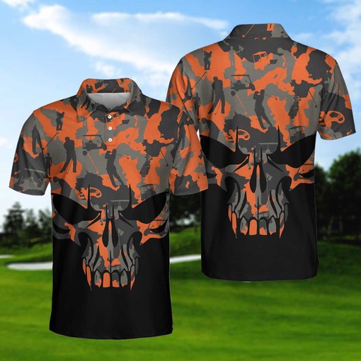 Orange Camo Skull 3D All Over Print Polo Shirt