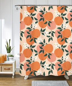 Orange Floral Shower Curtain Cute Citrus Green Leaves Bathroom Decor