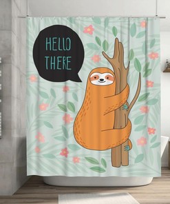 Orange Sloth Hanging in a Tree Shower Curtain: Funny Jungle Decor