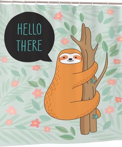 Orange Sloth Hanging in a Tree Shower Curtain: Funny Jungle Decor