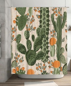 Orange Succulent Cactus Shower Curtain: Floral Bathtub Decor