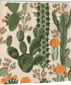 Orange Succulent Cactus Shower Curtain: Floral Bathtub Decor
