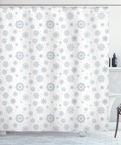 Ornate Snowflake Motifs Winter Shower Curtain for Bathroom Decor