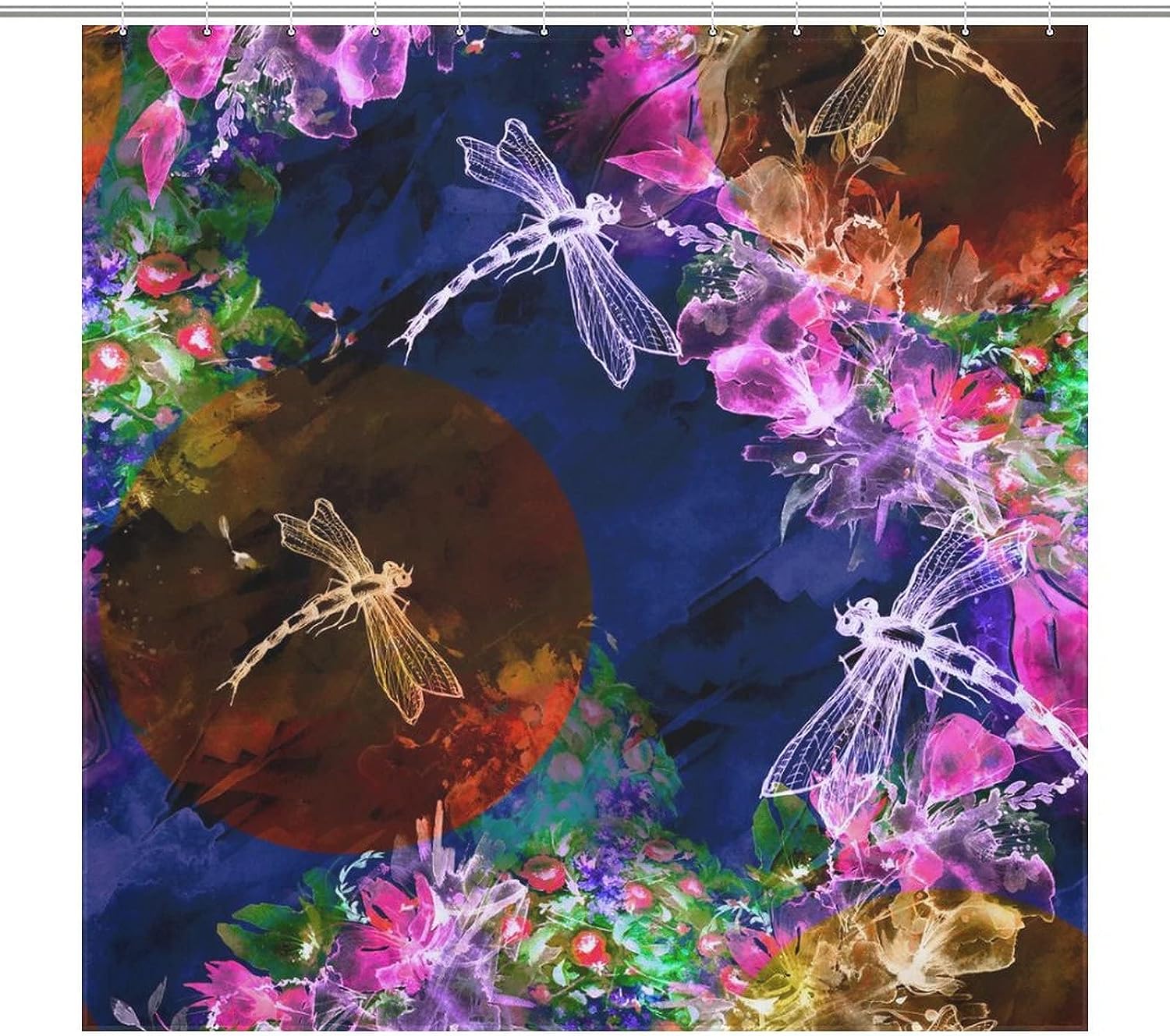 Paint Splash Dragonfly Watercolor Shower Curtain - Bathroom Waterproof Fabric