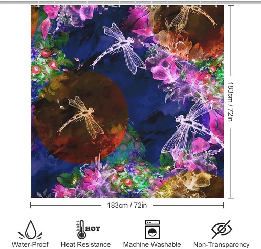Paint Splash Dragonfly Watercolor Shower Curtain - Bathroom Waterproof Fabric