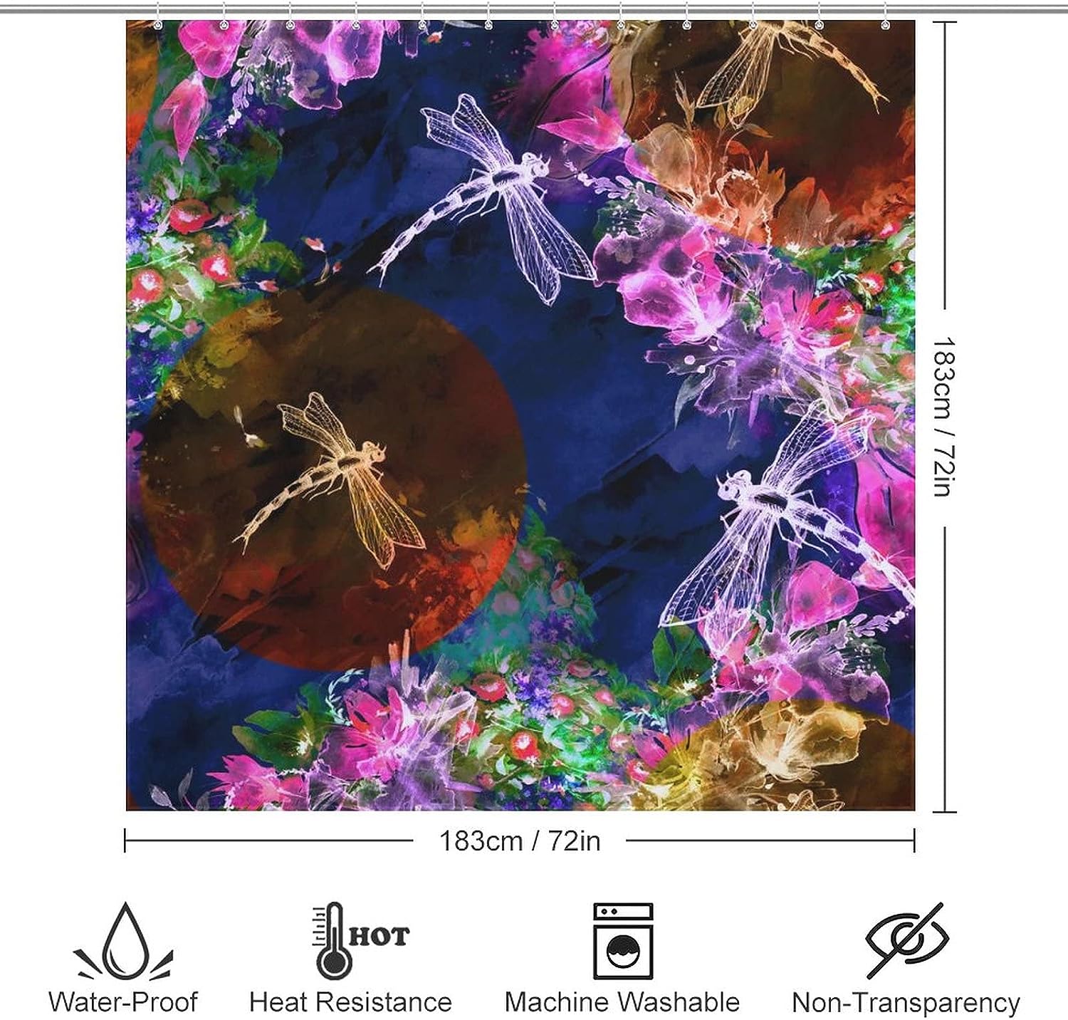 Paint Splash Dragonfly Watercolor Shower Curtain - Bathroom Waterproof Fabric