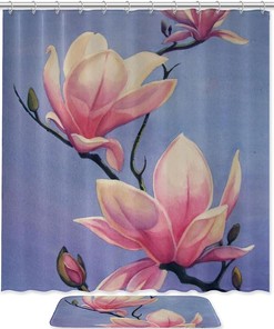 Paintings of Magnolia Flowers Shower Curtain, Waterproof Fabric Bathroom Decor
