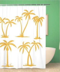 Palm Contours Outline Shower Curtain for Tropical Bathroom Decor