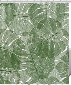 Palm Leaf Texture Shower Curtain with Tropical Theme for Bathroom Decor