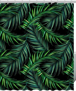 Palm Leaves Green Shower Curtain with Tropical Design for Home Decor