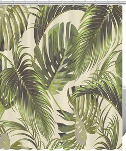 Palm Tree Shower Curtain with Tropical Banana Leaves for Home Decor