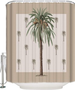 Palm Trees Shower Curtain - Tropical Plants Print on Beach Fabric for Summer Bathroom Decor