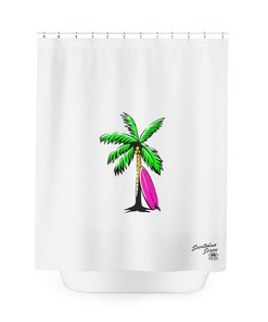 Palm Trees and Surf Board Shower Curtain - Tropical Island Bathroom Decor