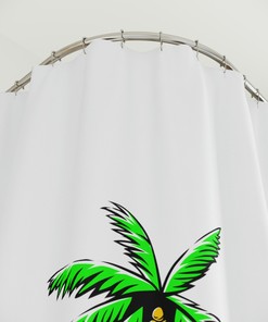 Palm Trees and Surf Board Shower Curtain - Tropical Island Bathroom Decor