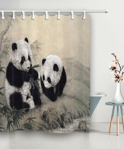 Panda and Bamboo Print Shower Curtain - Animal Bathroom Decor