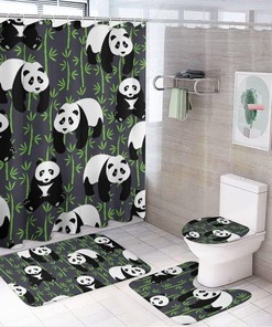 Pandas and Bamboo Leaves Curved Shower Curtain - Waterproof for Bathroom