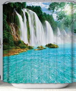 Paradise Tropical Beach Oasis Waterfall Shower Curtain for a Relaxing Bath