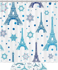 Paris Eiffel Tower Winter Shower Curtain for Bathroom Decor