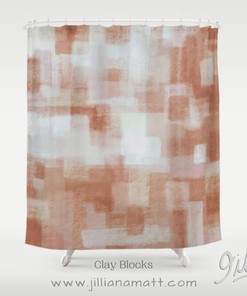 Pastel Geometric Bath Curtain with Clay and Soft Flannel Look for Your Bathroom