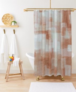 Pastel Geometric Bath Curtain with Clay and Soft Flannel Look for Your Bathroom