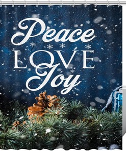 Peace and Love Snowflakes Christmas Shower Curtain for Uplifting Bathroom Decor