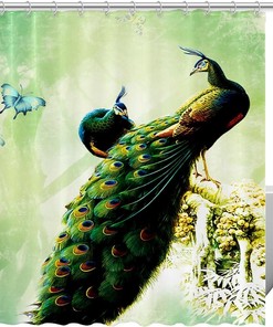 Peacock Bird Watercolor Butterfly Fabric Shower Curtain for Bathroom Decor